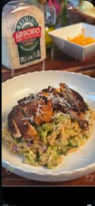 Broccoli Cheddar Risotto with Pan-Seared Chicken Thighs