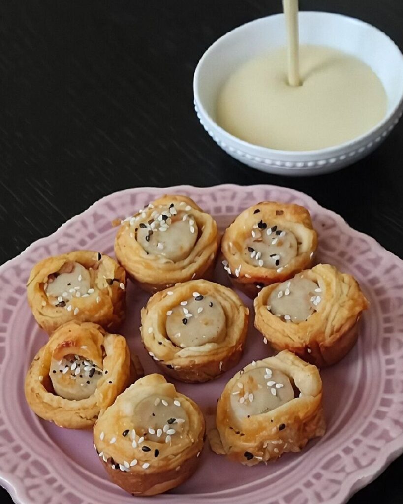 Chicken Cheddar Brat Bites with Tangy Mustard Yogurt Dip