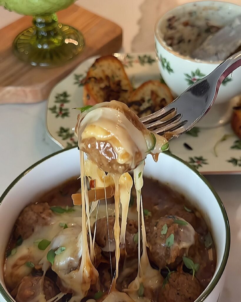 Crockpot French Onion Meatballs