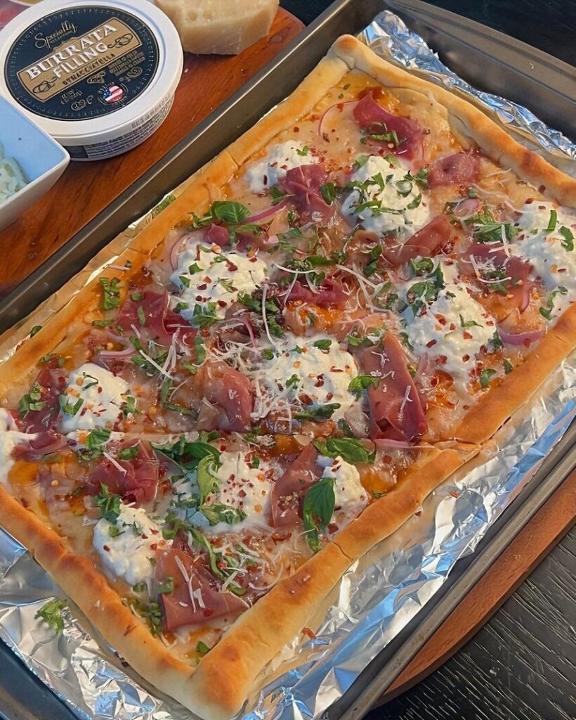 Fig Jam, Prosciutto, and Stracciatella Pizza
