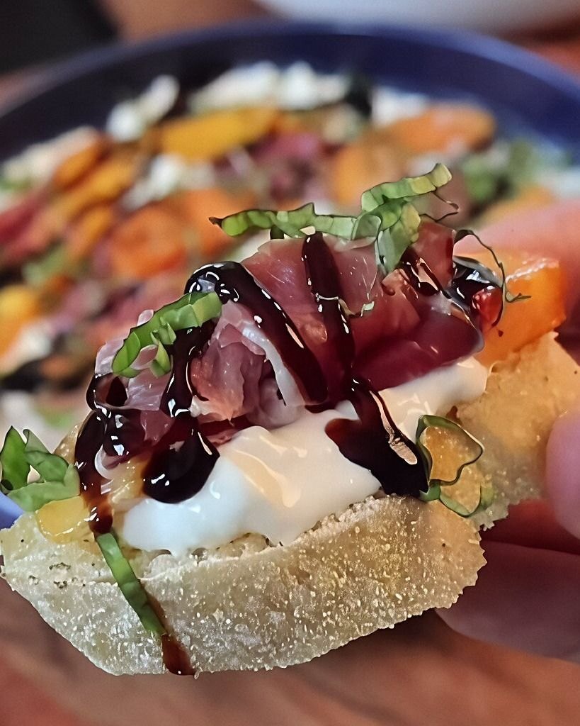 Grilled Peach, Prosciutto, Burrata Dip