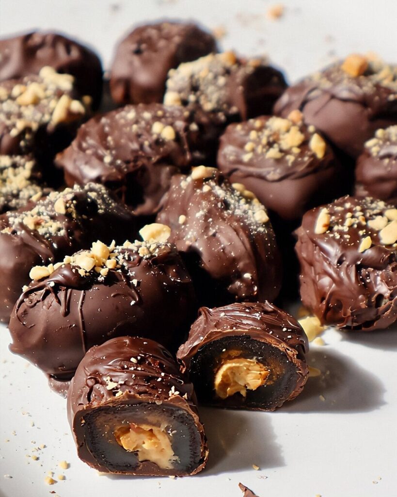 Healthy ‘Snickers’ Chocolate Peanut Butter Dates
