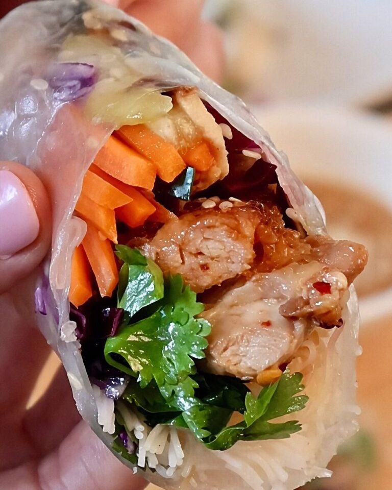 Hot Honey Chicken Summer Rolls with Peanut Dipping Sauce