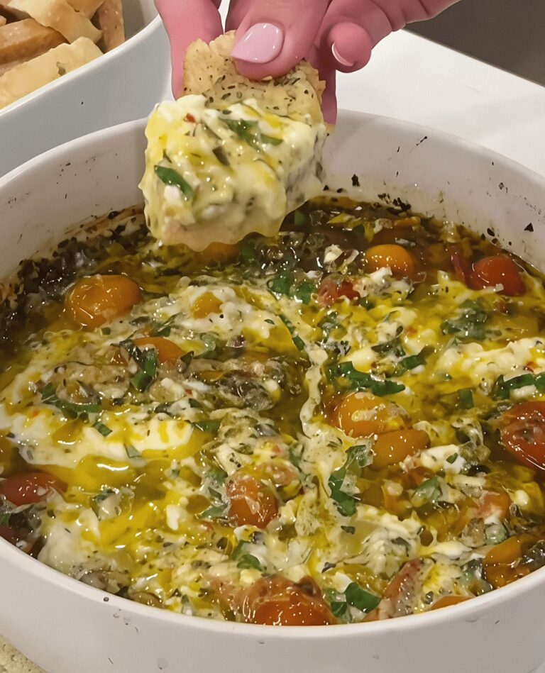 Roasted tomato burrata dip with garlic bread crostini